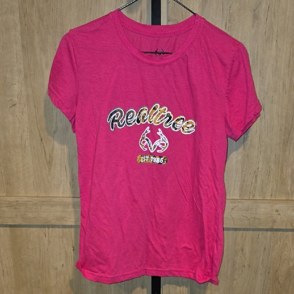 (J53) Realtree Fuchsia Kids T-Shirt Juniors Sz L